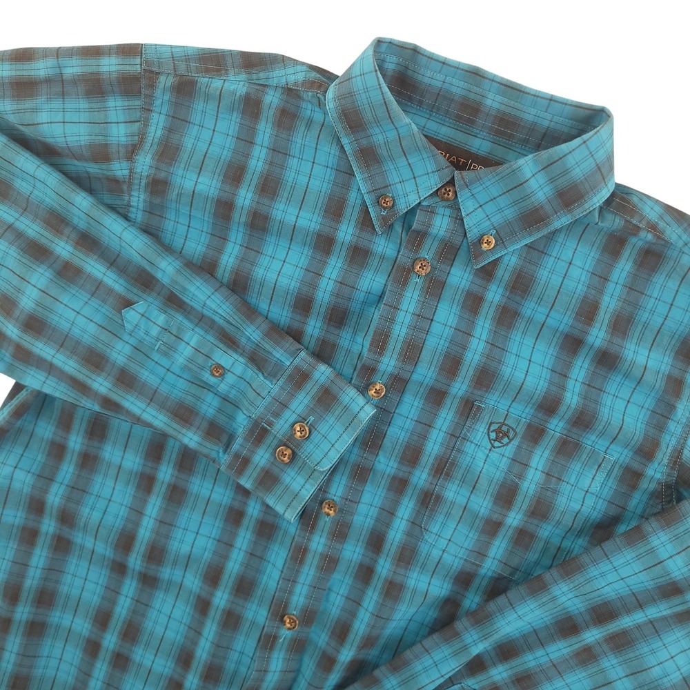 Ariat Pro Series Shirt Boys XL 18 Blue Plaid‎ Long Sleeve Western Button Down
